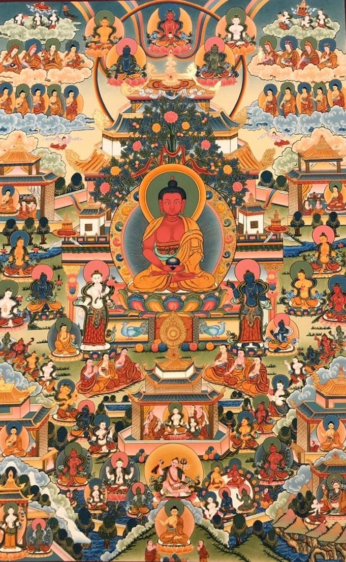 Thangka Painting - Amitabha Buddha in pure land Sukhavati